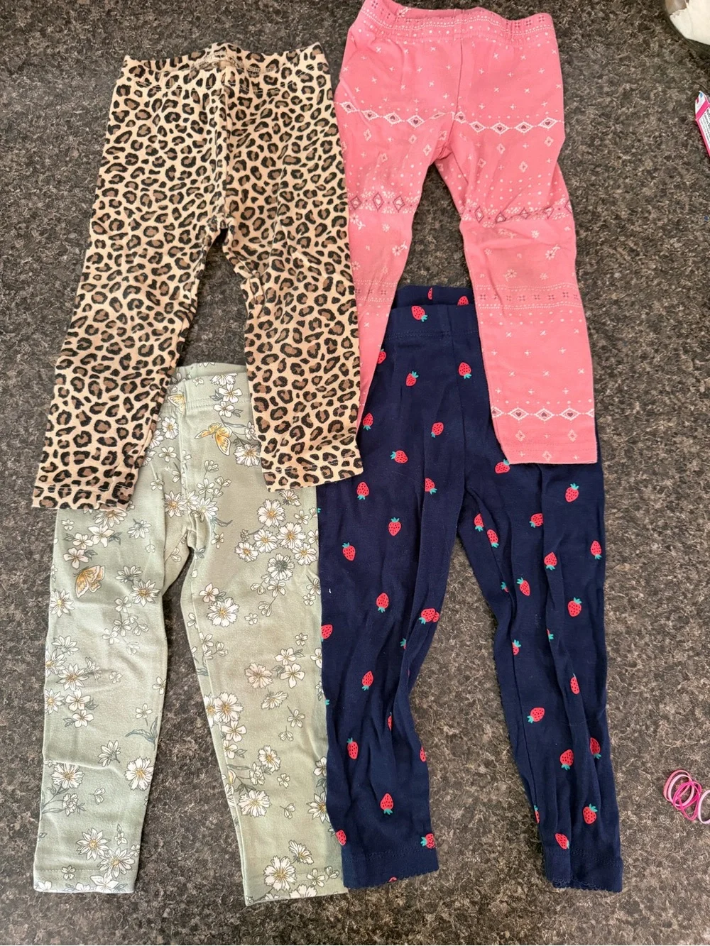 Kids Patterned Leggings Pack - Leopard, Pink, Floral & Navy Strawberry Bundle